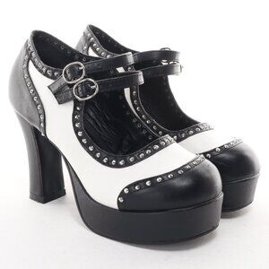 T.U.K. Women's Studded Platform Heels Mary Jane Baby Doll Size US8 • Black/White